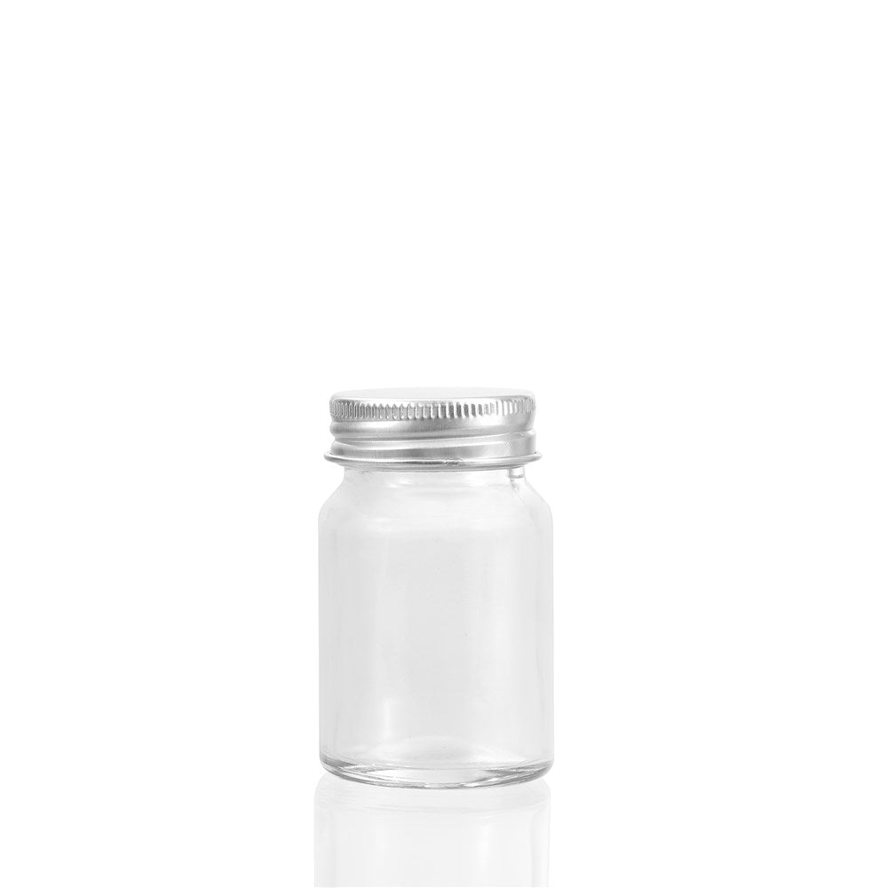 5 Pack Mini Round Glass Jar 50ml Silver Lid
