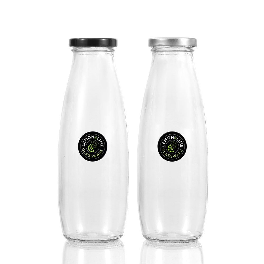 2 Pack Glass Milk Bottle 450ml Assorted