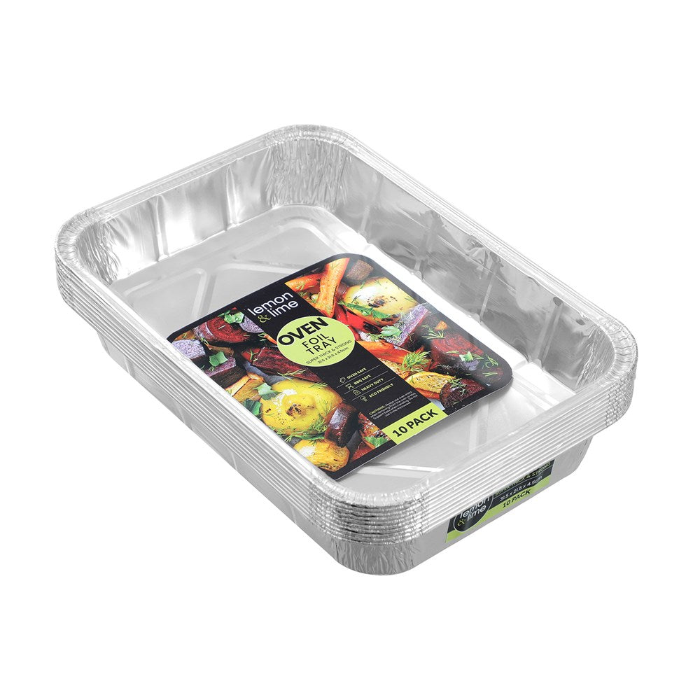 10 Pack Foil Baking Tray 31.5cm x 21.5cm x 4.5cm