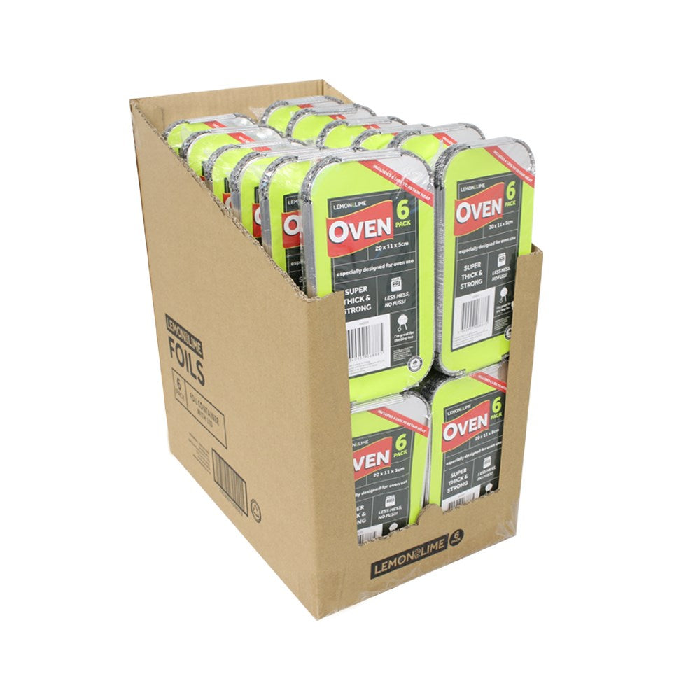 6 Pack Rectangle Foil Container With Lid 20 x 11 x 5cm