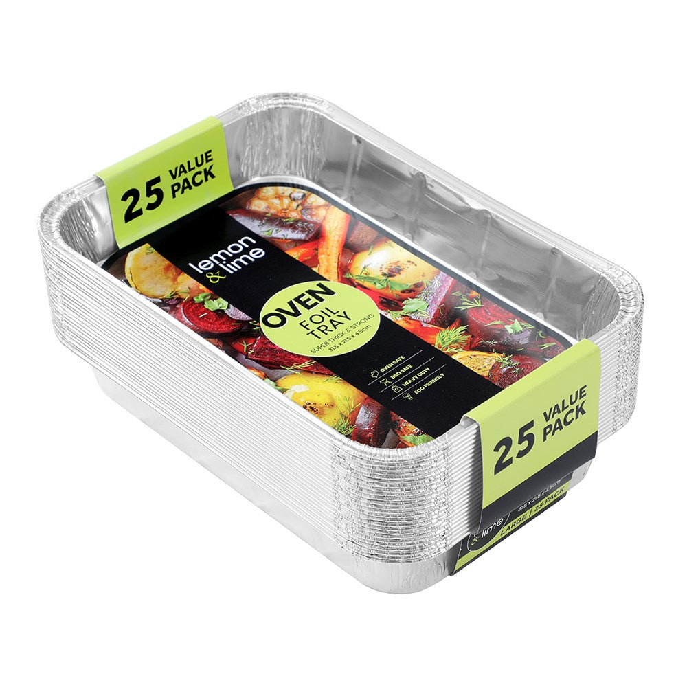 25 Pack Foil Baking Tray 31.5cm x 21.5cm x 4.5cm
