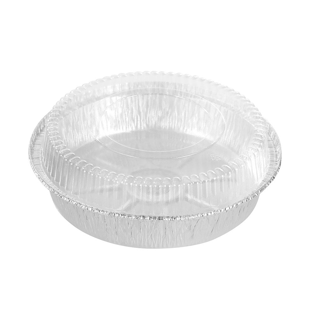8 Pack Round Foil Tray With Plastic Lid 23cm x 23cm x 4.5cm