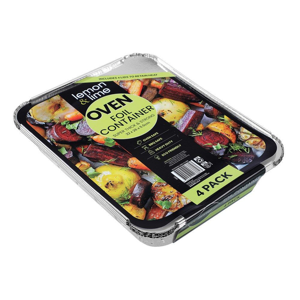 Foil Tray with Lid 32 x 26 x 5.5cm - 4 Pack