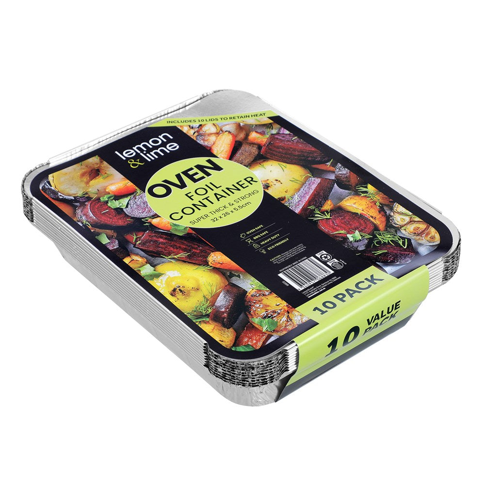 Foil Container with Lid 32 x 26 x 5.5cm - 10 Pack