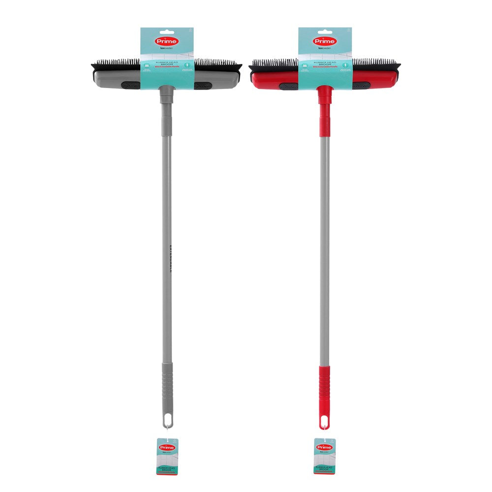 Rubber Head Broom With Extendable Handle 2 Assorted
