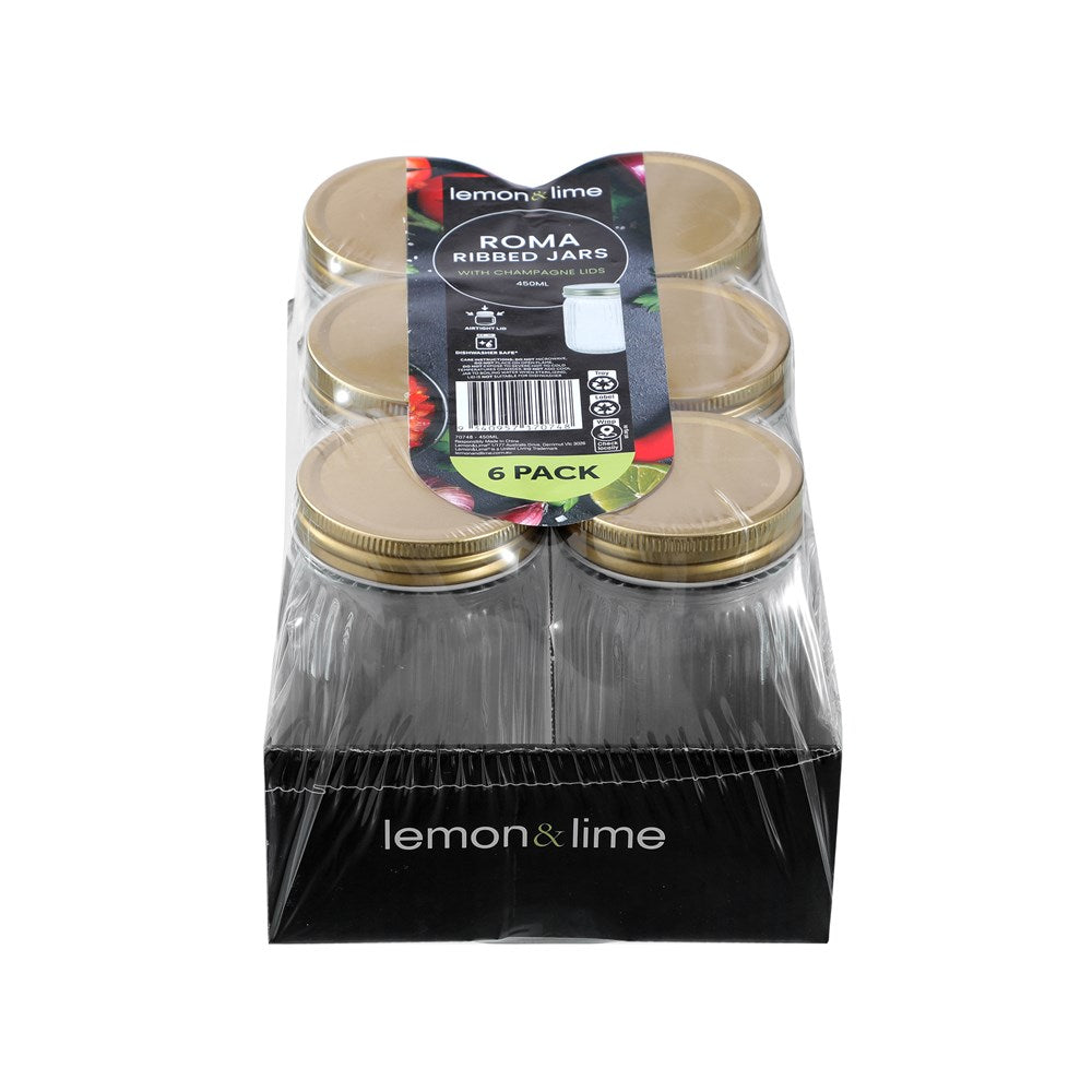6 Pack Roma Ribbed Conserve Jar 450ml