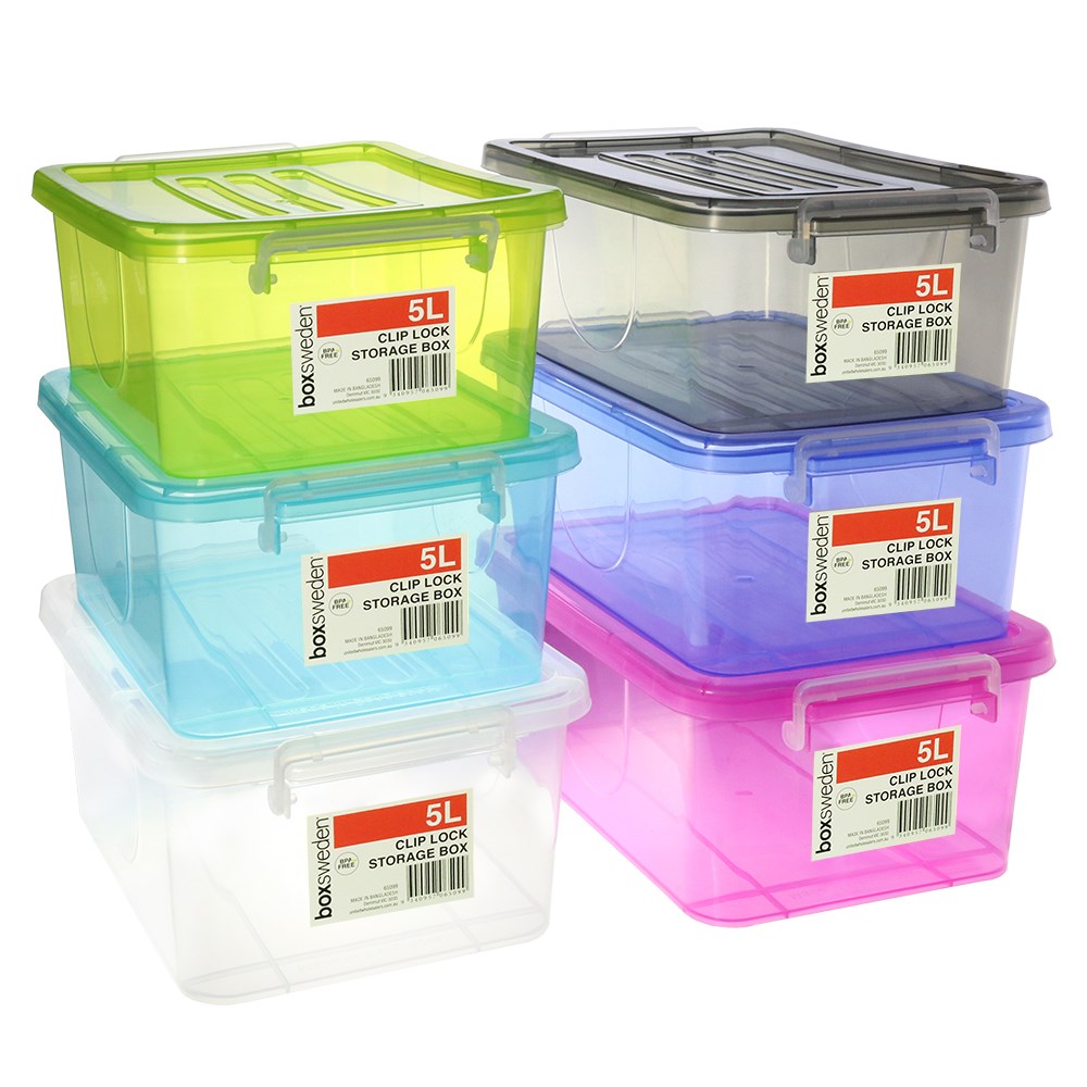 Storage Tub Coloured Clip Lid 5L