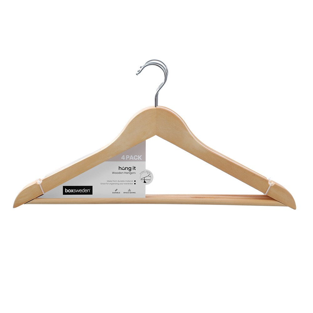 4 Pack Wooden Hangers 44.5cm