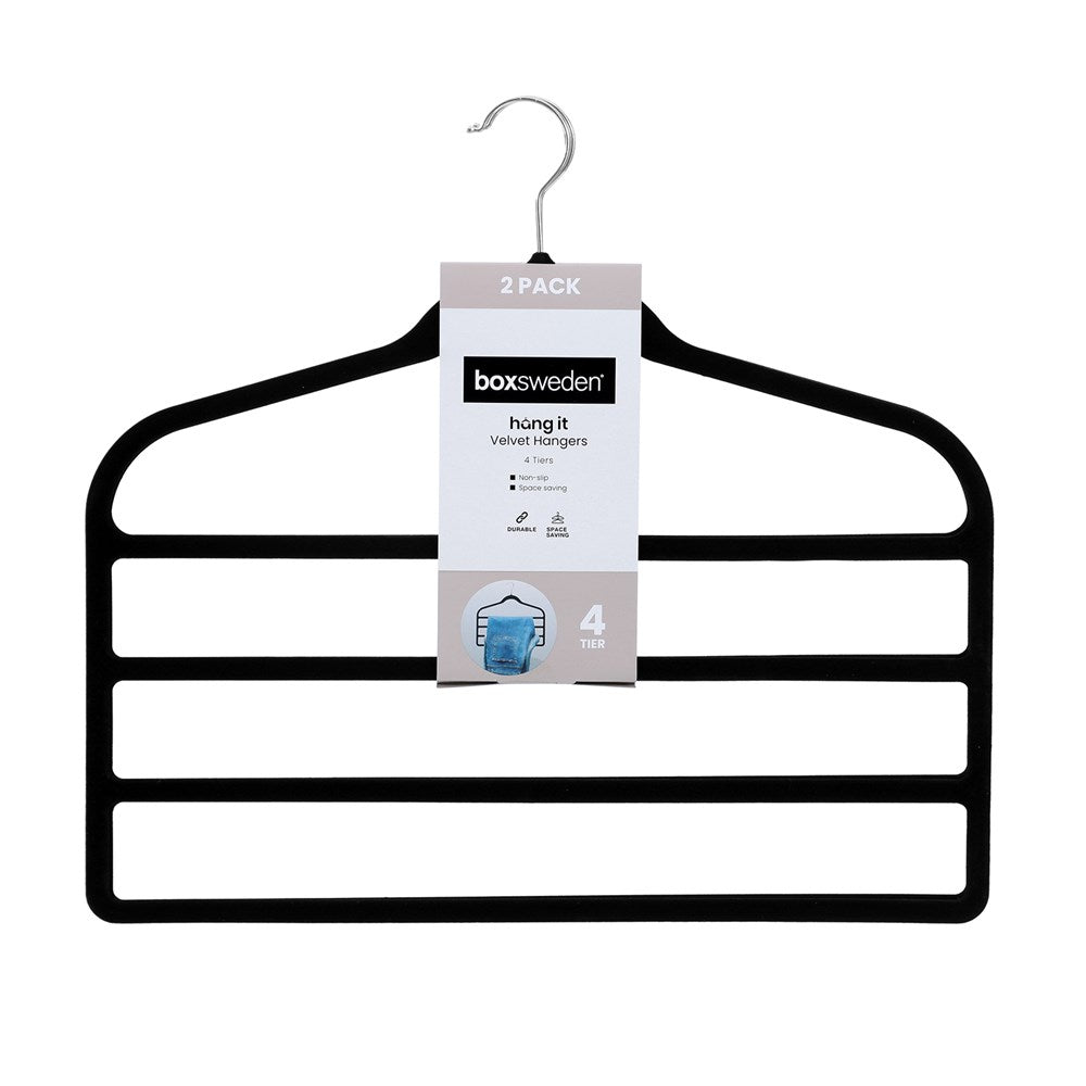 2 Pack 4 Tier Velvet Trouser Hangers 45cm