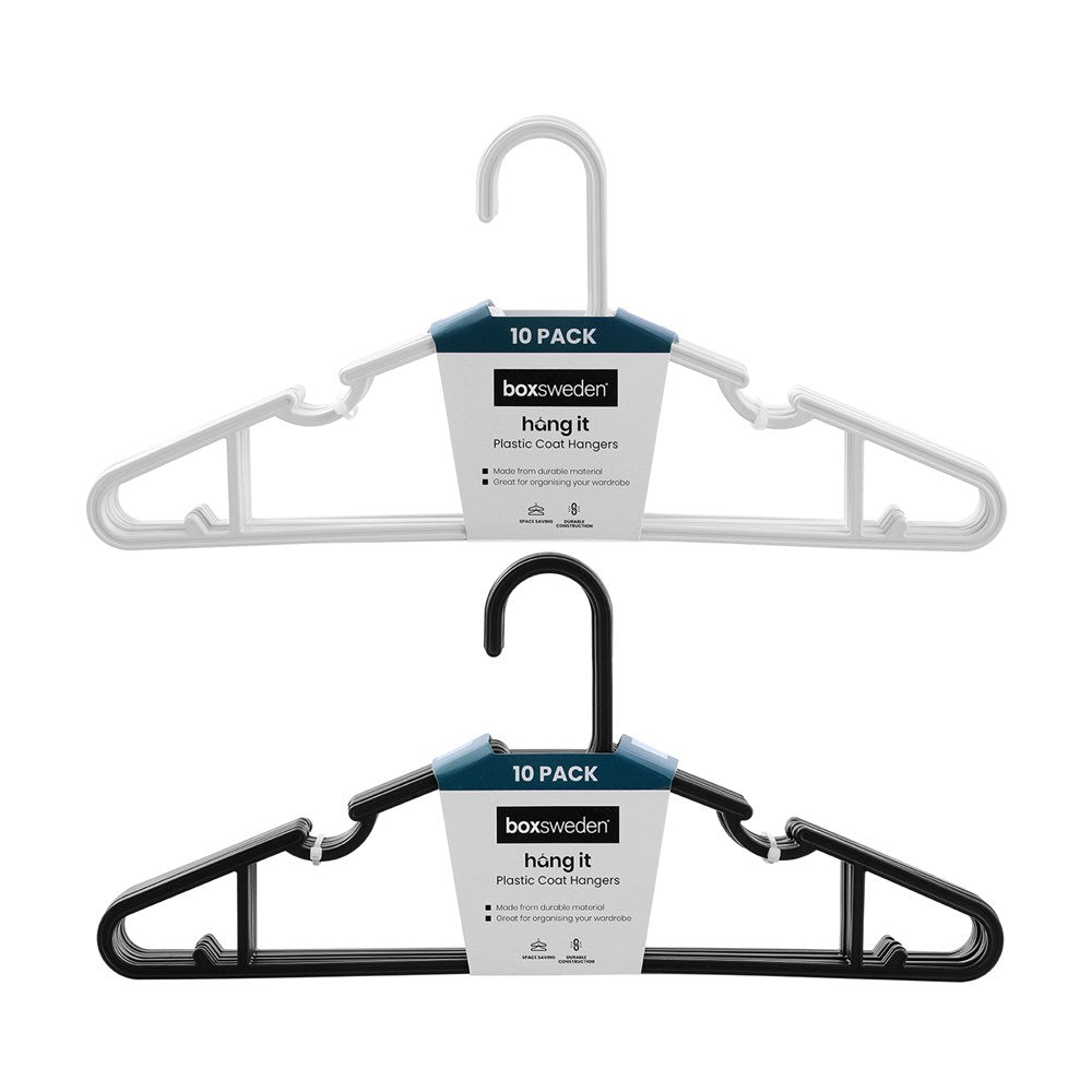 10 Pack Plastic Hangers 39.5cm Assorted