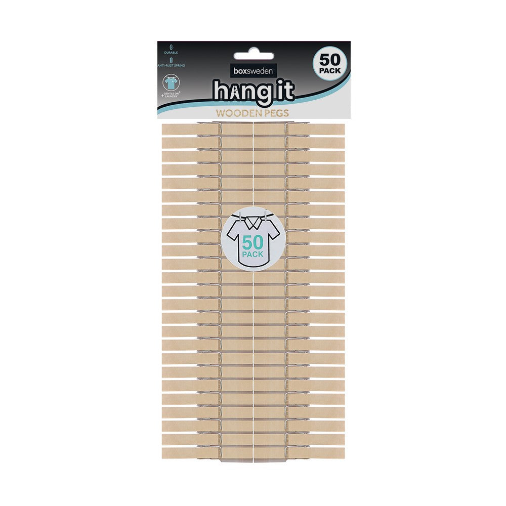 50 Pack Wooden Clothes Pegs 7.5cm
