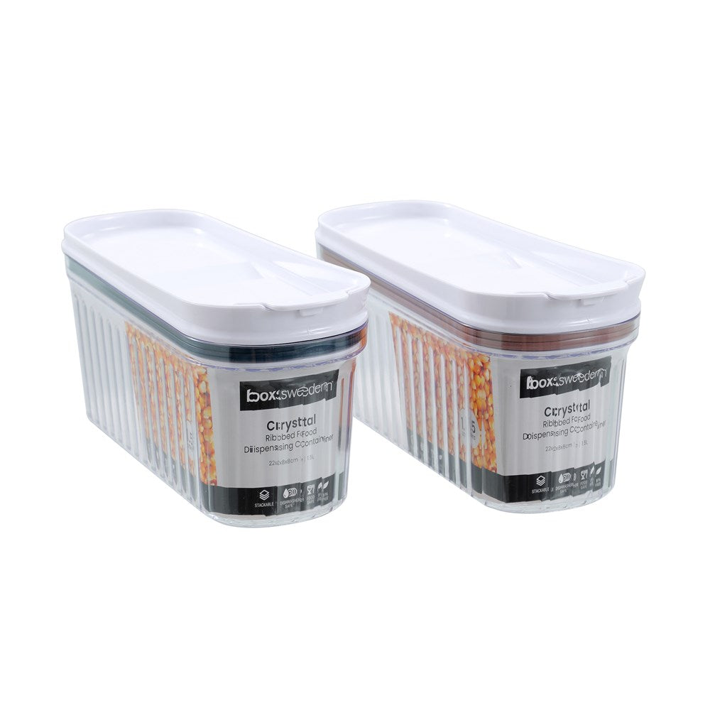 Crystal Ribbed Food Dispensing Container 1.5L 2 Assorted