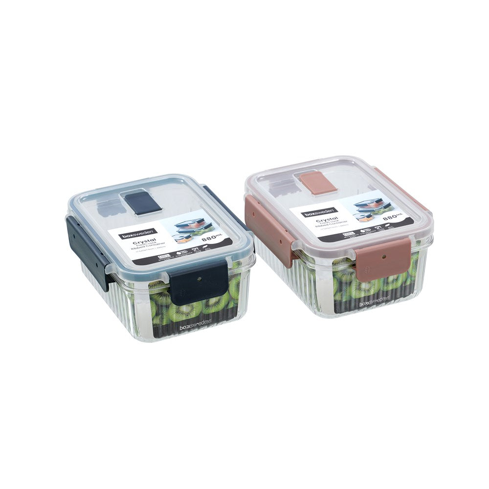 Crystal Ribbed Food Container 880ml 2 Pack Assorted