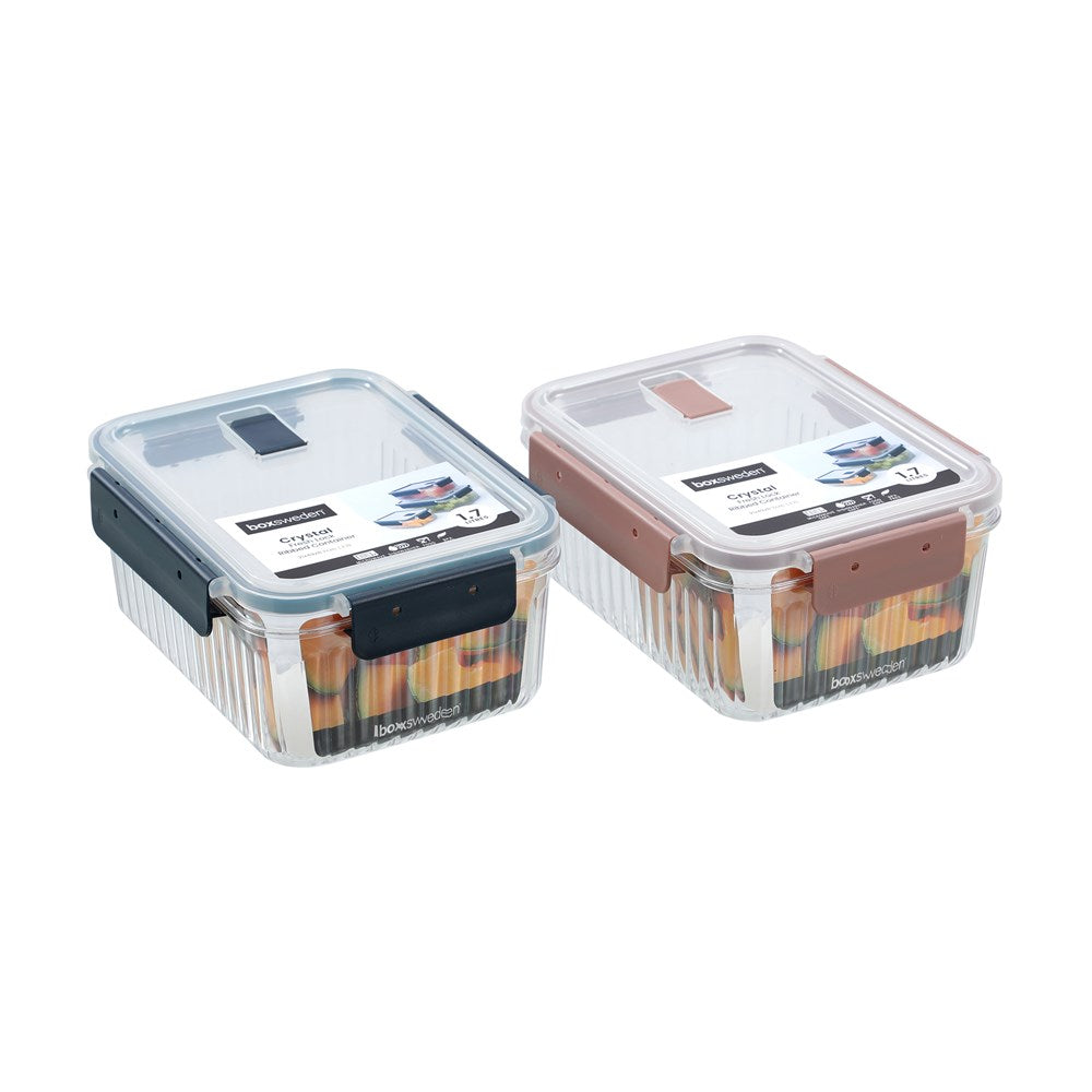 Crystal Ribbed Food Container 1.7L 2 Assorted