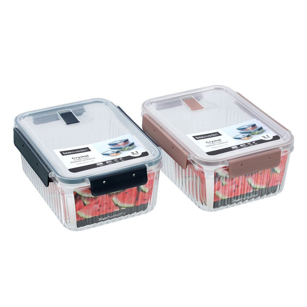 Crystal Ribbed Food Container 3.1L 2 Assorted