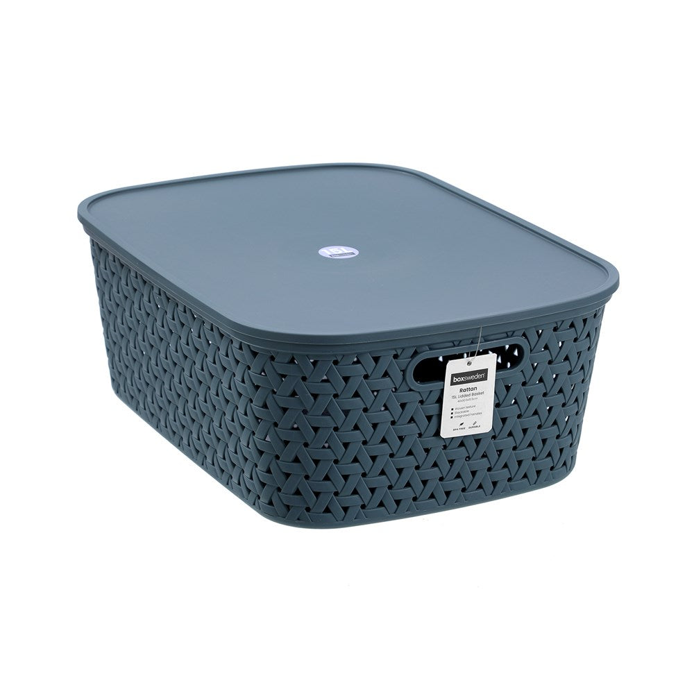 Rattan Lidded Basket 15L