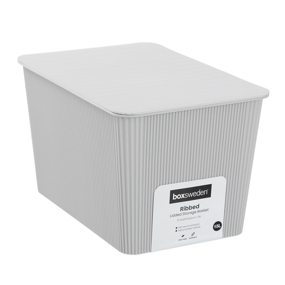 Ribbed Lidded Storage Basket 15L