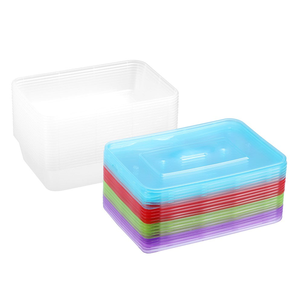 20 Pack Rectangle Reusable Food Container Coloured Lids 500ml