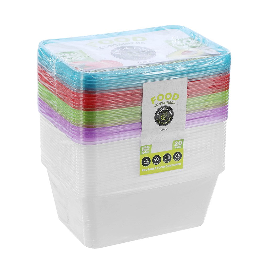 Reusable Food Container Coloured 1L - 20 Pack