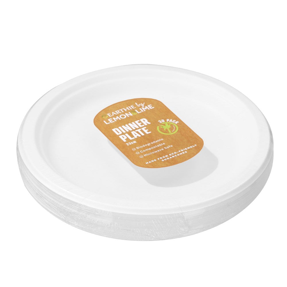 30 Pack Sugarcane Dinner Plates - White