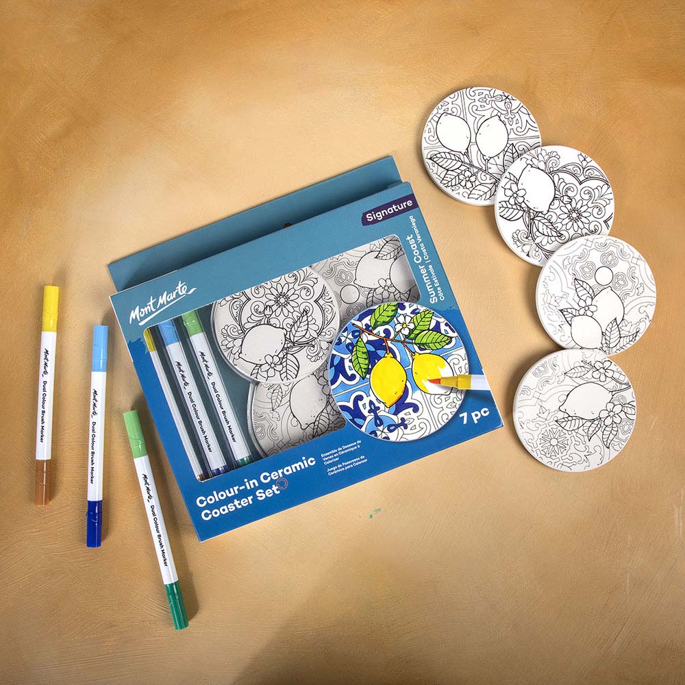 DIY Colour-In Coaster Kit - 7 Piece