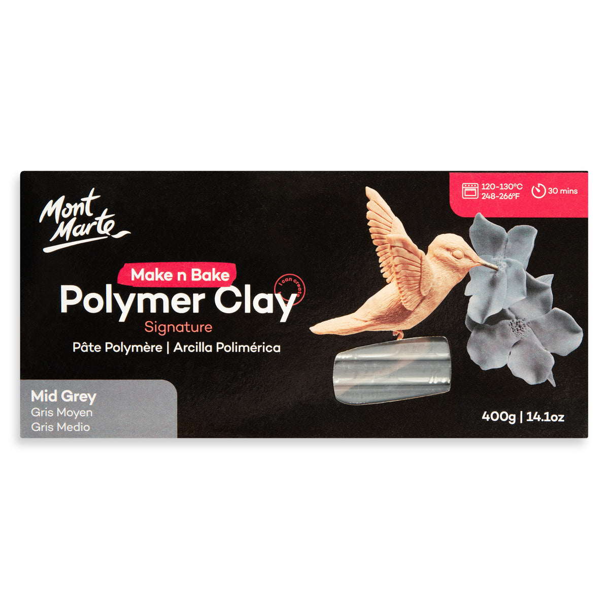 400g Make n Bake Polymer Clay - Mid Grey - Mont Marte