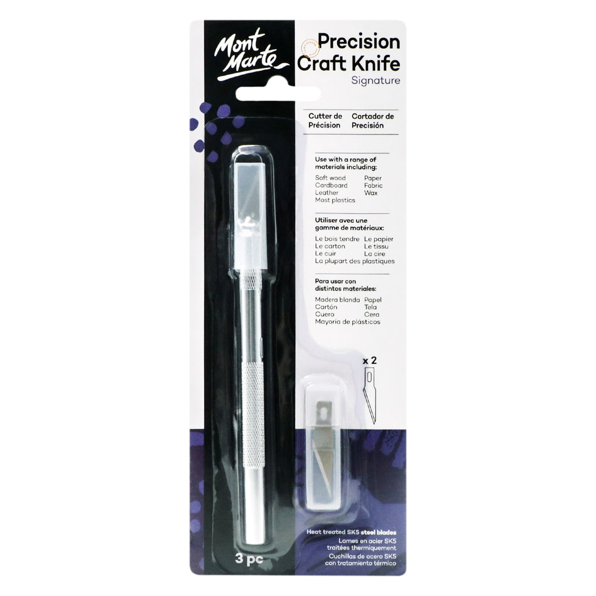 3 Piece Precision Craft Knife Set with Safety Cap and Carry Case - Mont Marte