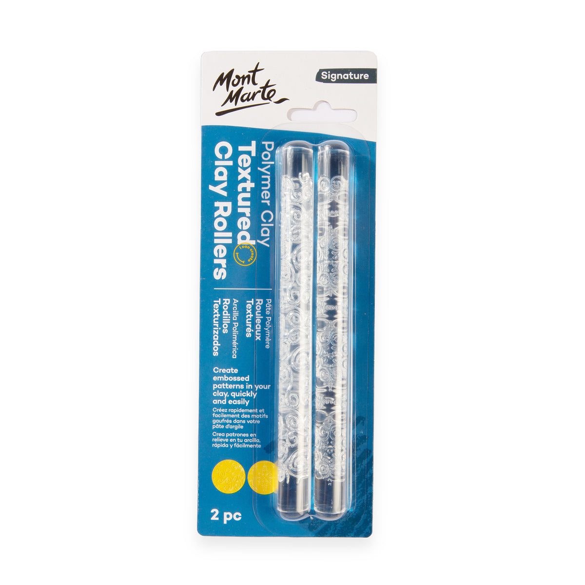 2 Pack Polymer Clay Textured Acrylic Rollers - Mont Marte
