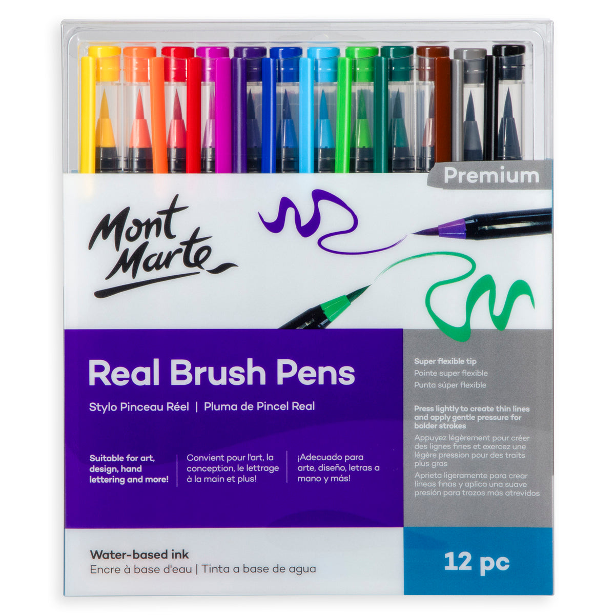 Mont Marte Real Brush Pens 12 Pack - Assorted - Mont Marte