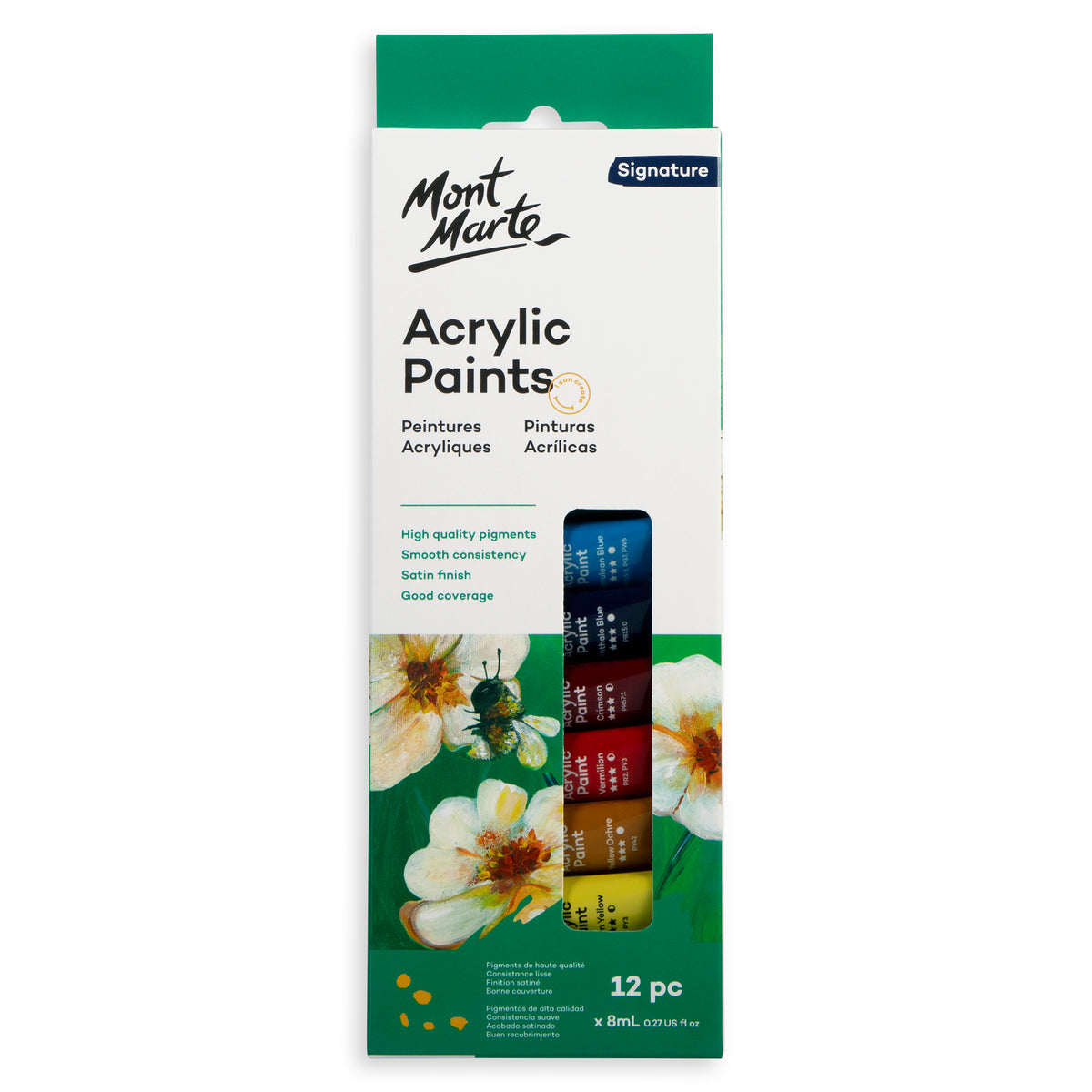 12 Pack Acrylic Paint Set 8ml - Assorted - Mont Marte