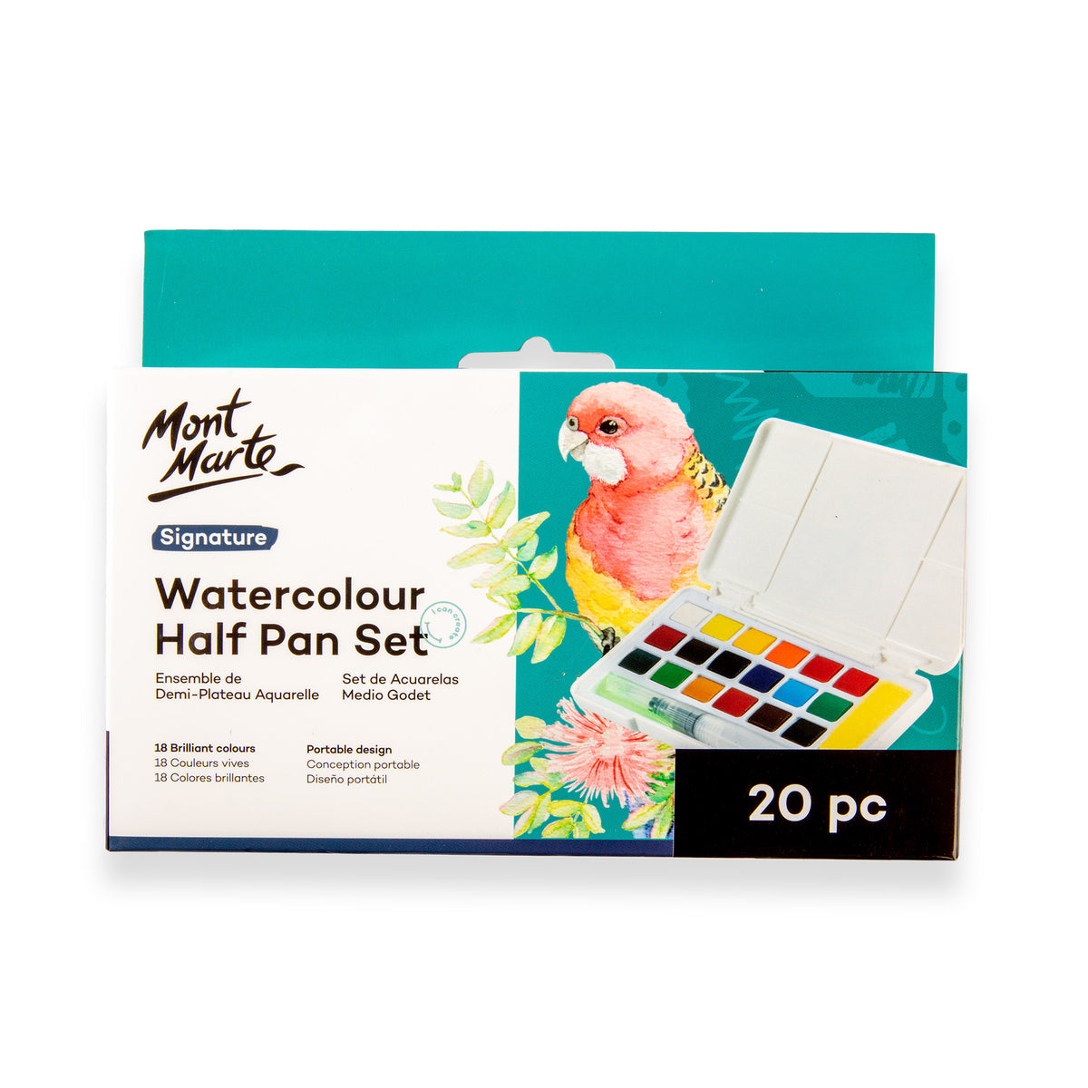 20 Piece Watercolour Half Pan Set - 18 Colours - Mont Marte