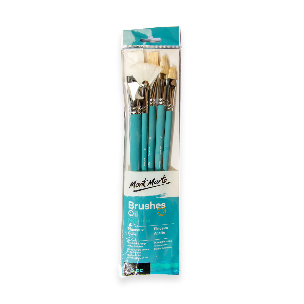 5 Piece Oil Paint Brush Set - Assorted Styles - Mont Marte