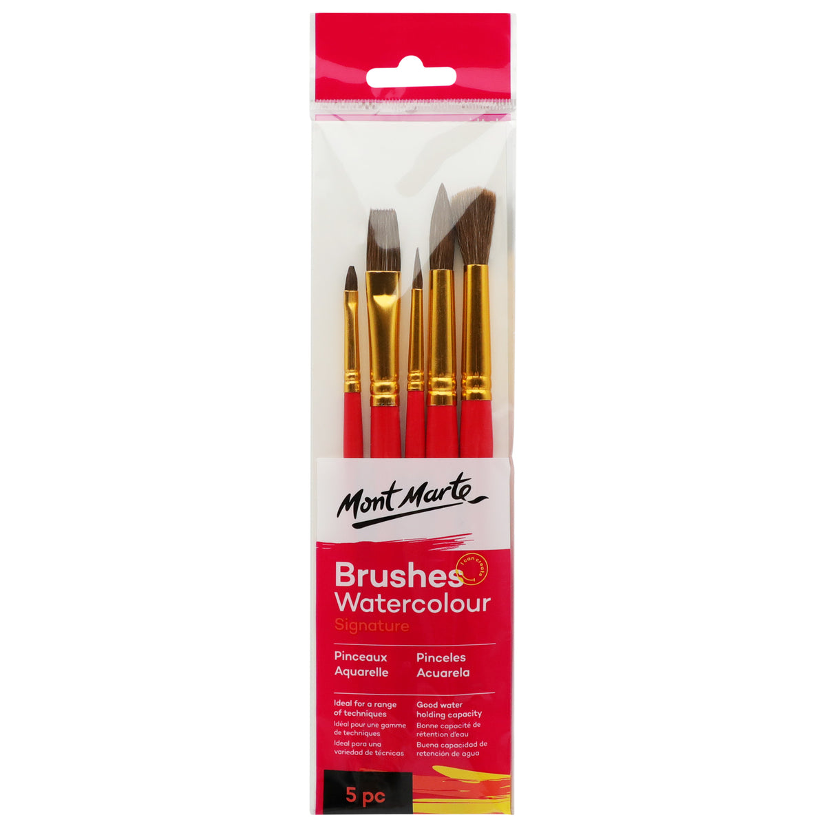5 Piece Watercolour Brush Set - Mixed Sizes - Mont Marte