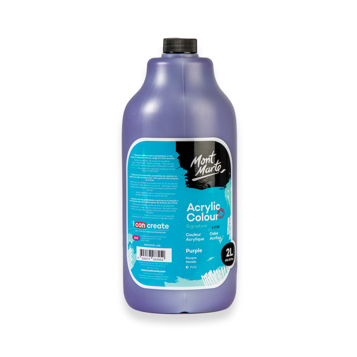 2L Acrylic Colour Paint Bottle with Pump - Purple - Mont Marte
