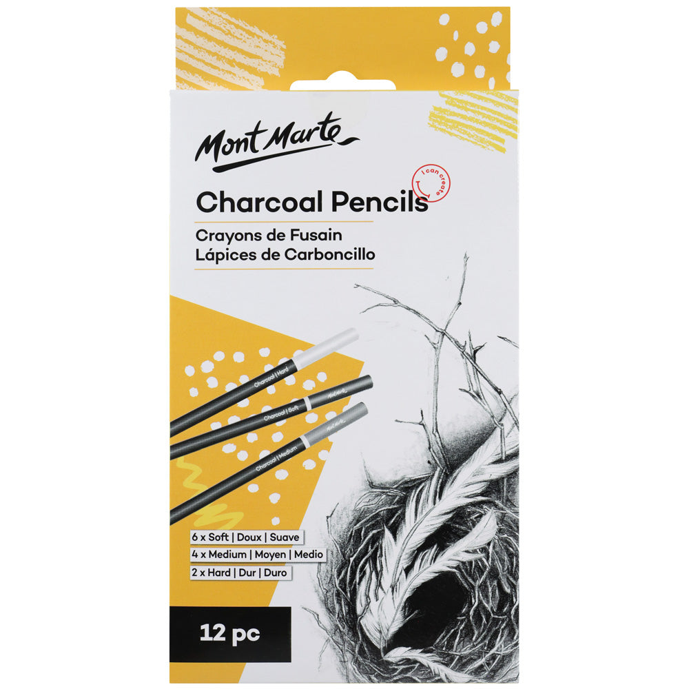 12 Pack Charcoal Pencils - Assorted Grades - Mont Marte