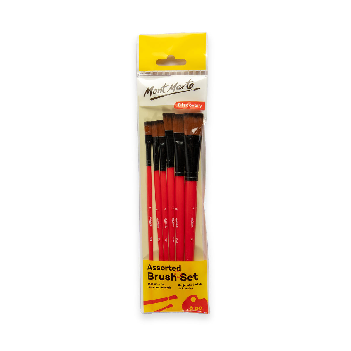 6 Pack Assorted Flat Brush Set - Sizes 2 to 12 - Mont Marte