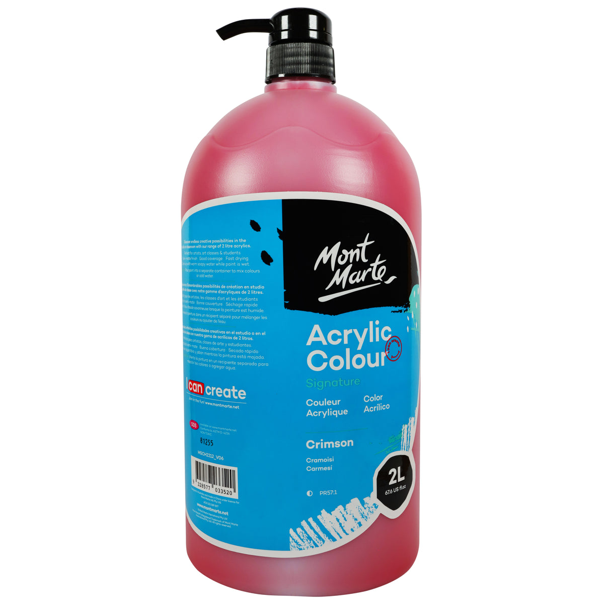 2L Acrylic Paint with Pump Bottle - Crimson - Mont Marte