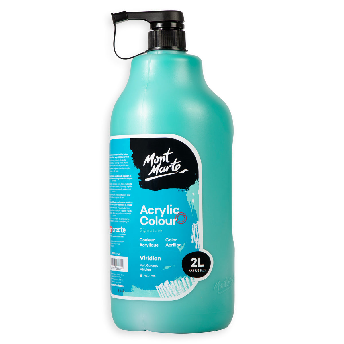 2L Acrylic Colour Paint Pump Bottle - Viridian - Mont Marte