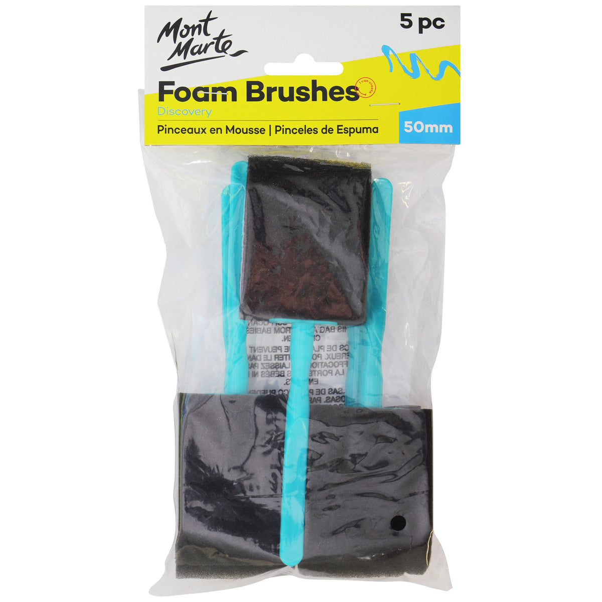 5 Pack 50mm Foam Hobby Brushes - Mont Marte