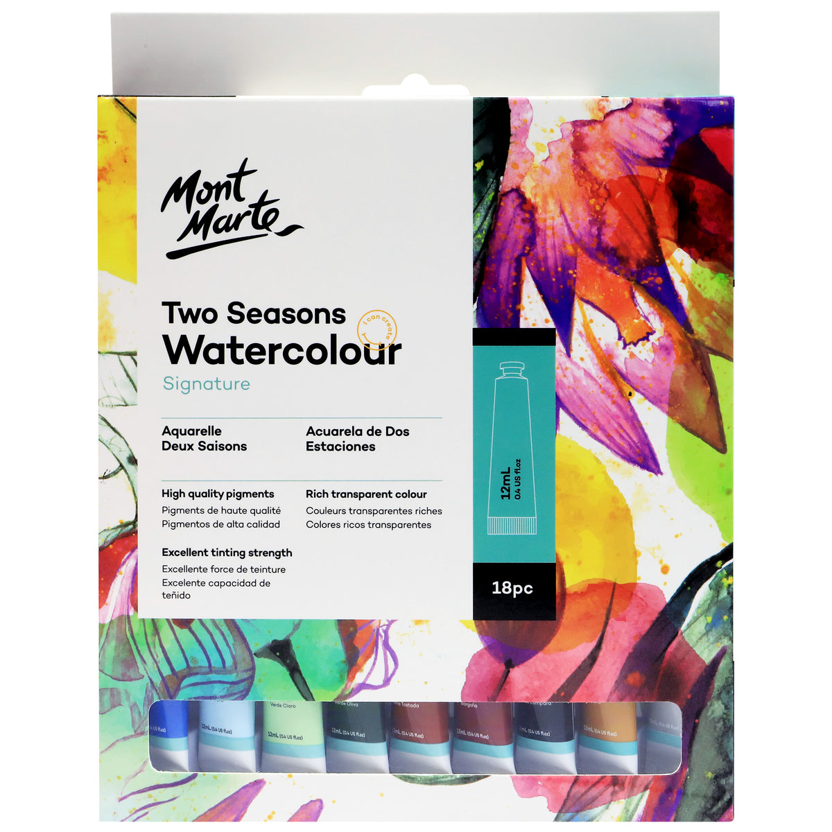 18 Pack Watercolour Paint Tubes 12ml - Assorted - Mont Marte