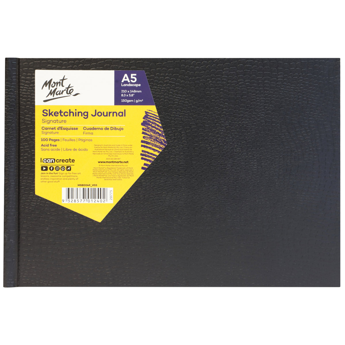 Sketching Journal Croc Finish Signature 150gsm A5 Landscape 100 Page - Mont Marte
