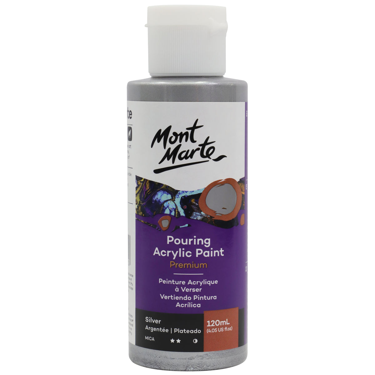 Pouring Acrylic Paint Premium 120ml Bottle - Silver - Mont Marte