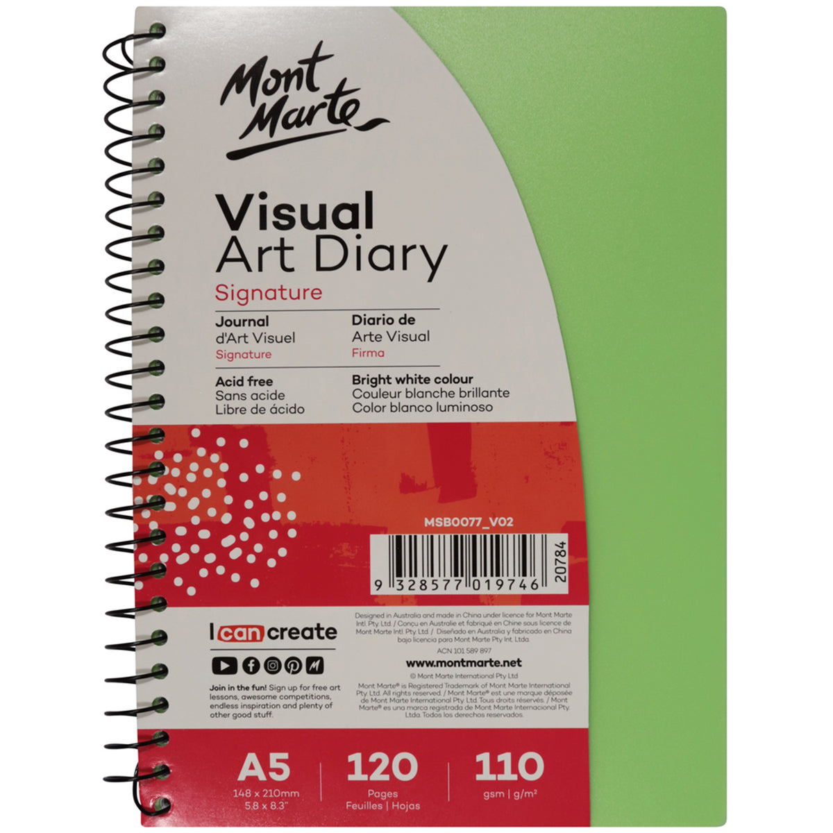 Visual Art Diary A5 120 Pages 110gsm - Assorted - Mont Marte