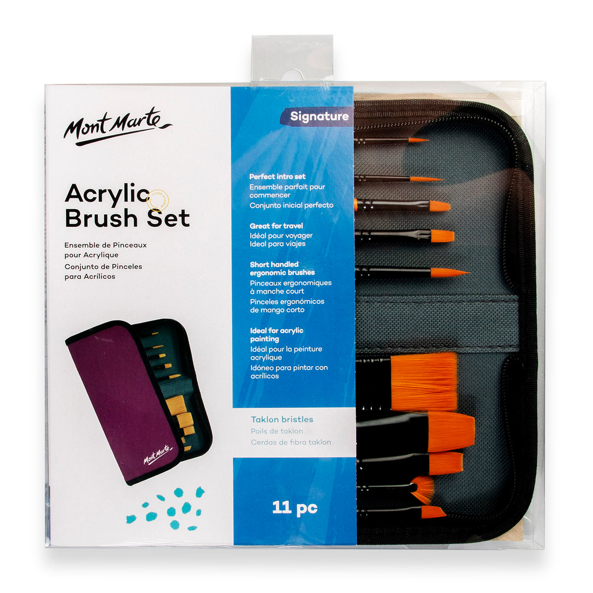 11 Piece Acrylic Brush Set with Zip Case - Mont Marte