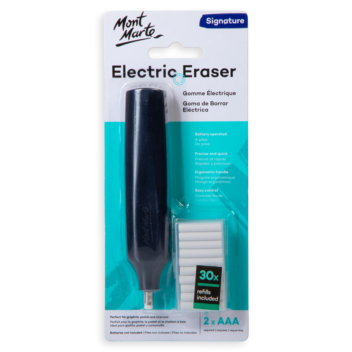 Electric Eraser with 30 Replacement Erasers - Black - Mont Marte