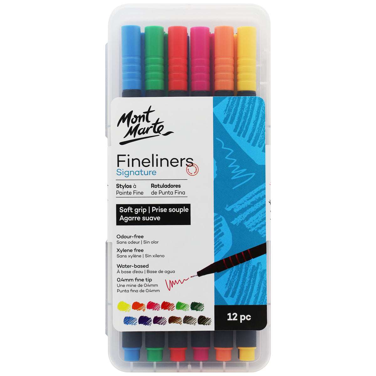 12 Pack Fineliner Markers 0.4mm - Assorted - Mont Marte