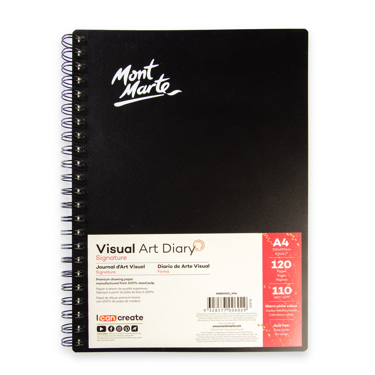 Visual Art Diary A4 120 Page 110gsm - Warm White - Mont Marte