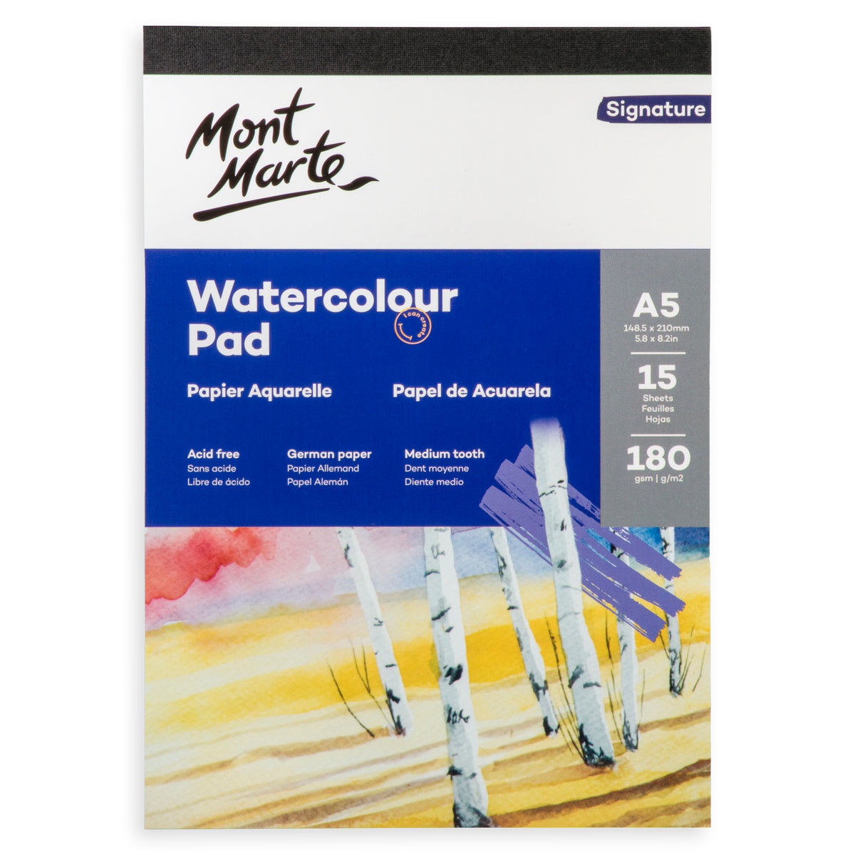 Watercolour Pad Premium German Paper A5 180gsm - 15 Sheets - Mont Marte