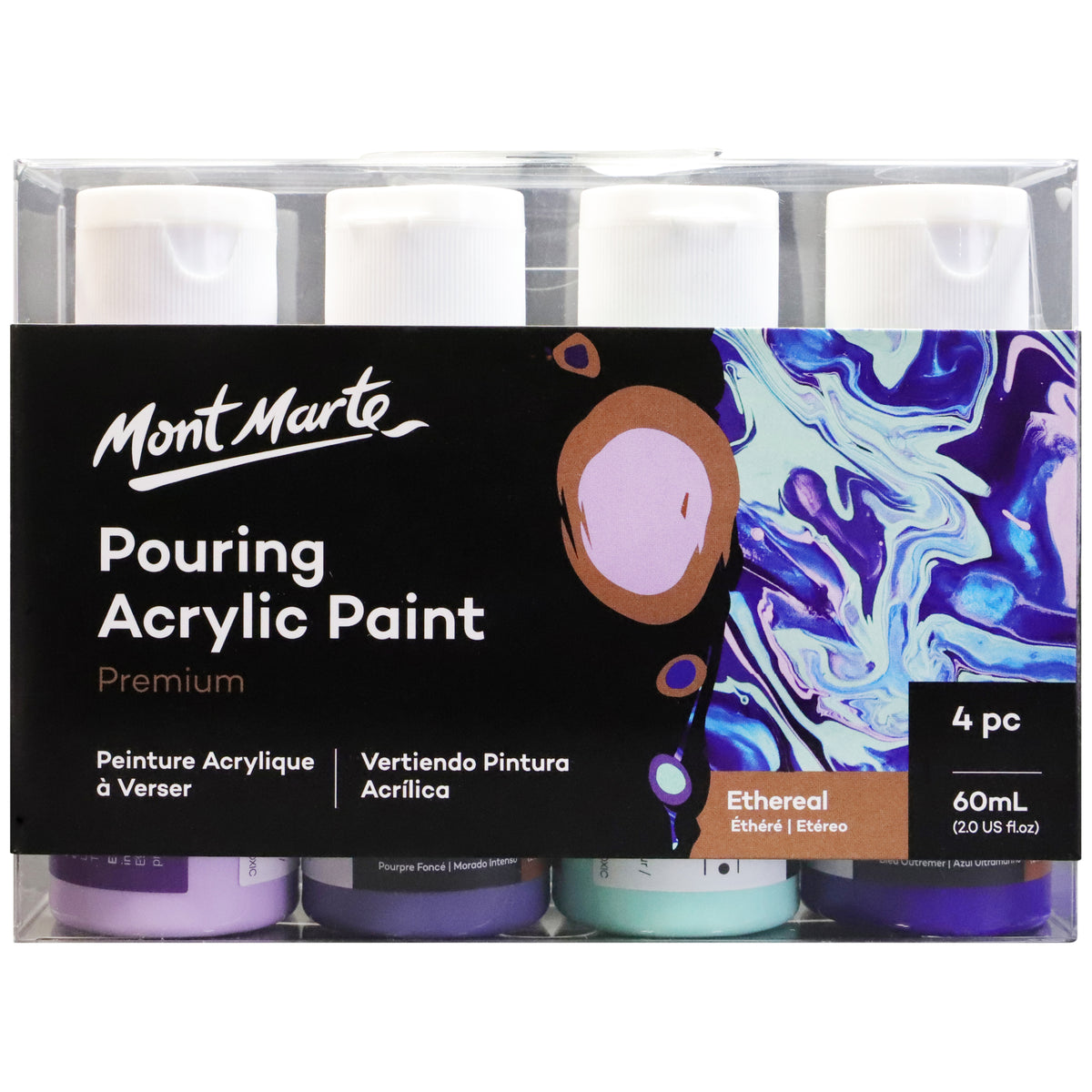 4 Pack Pouring Acrylic Paint 60ml - Ethereal - Mont Marte