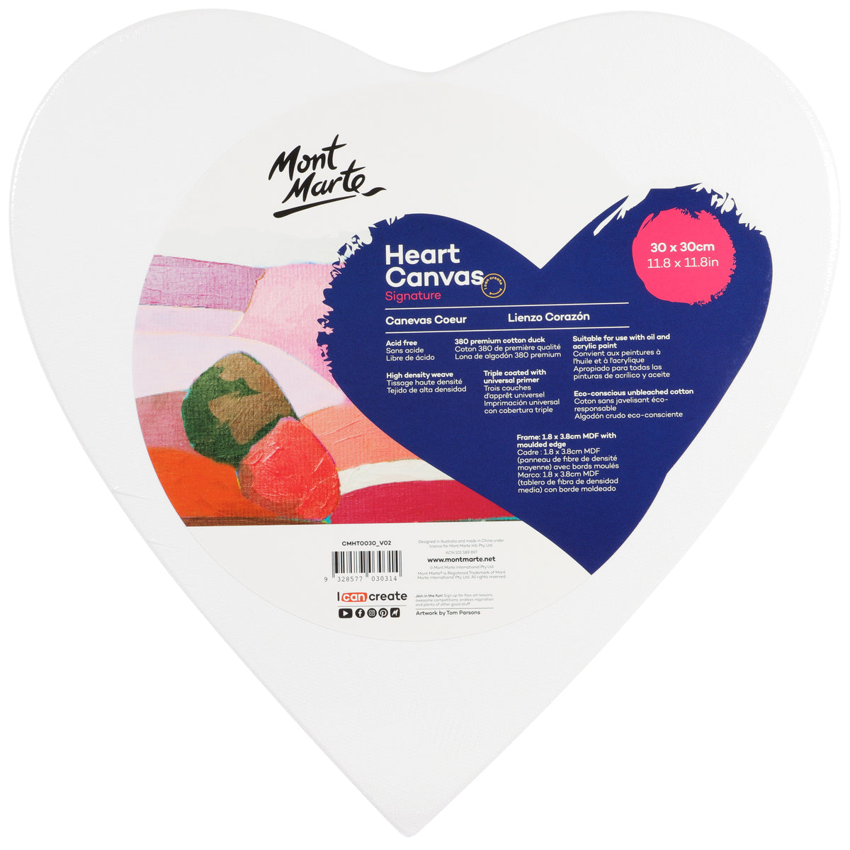 Heart Shaped Canvas 30 x 30cm - Mont Marte Signature - Mont Marte